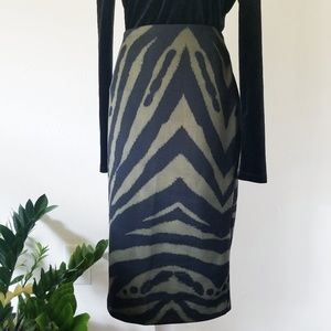 New York & Co Green Black animal stripe Pattern Skirt 4